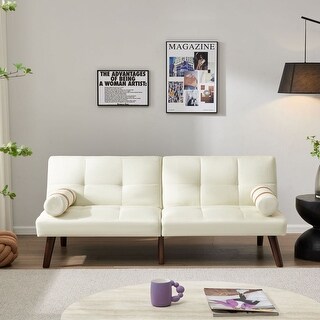 Linen Fabric Convertible Sofa Bed Futon with Solid Wood Legs - Bed Bath ...