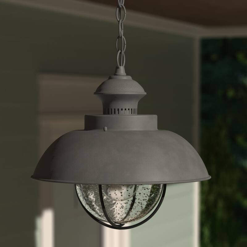 Harwich 1 Light Gray Coastal Outdoor Barn Dome Pendant Clear Glass - 10-in W x 10.75-in H x 10-in D - Textured Gray - 10-in W x 10.75-in H x 10-in D