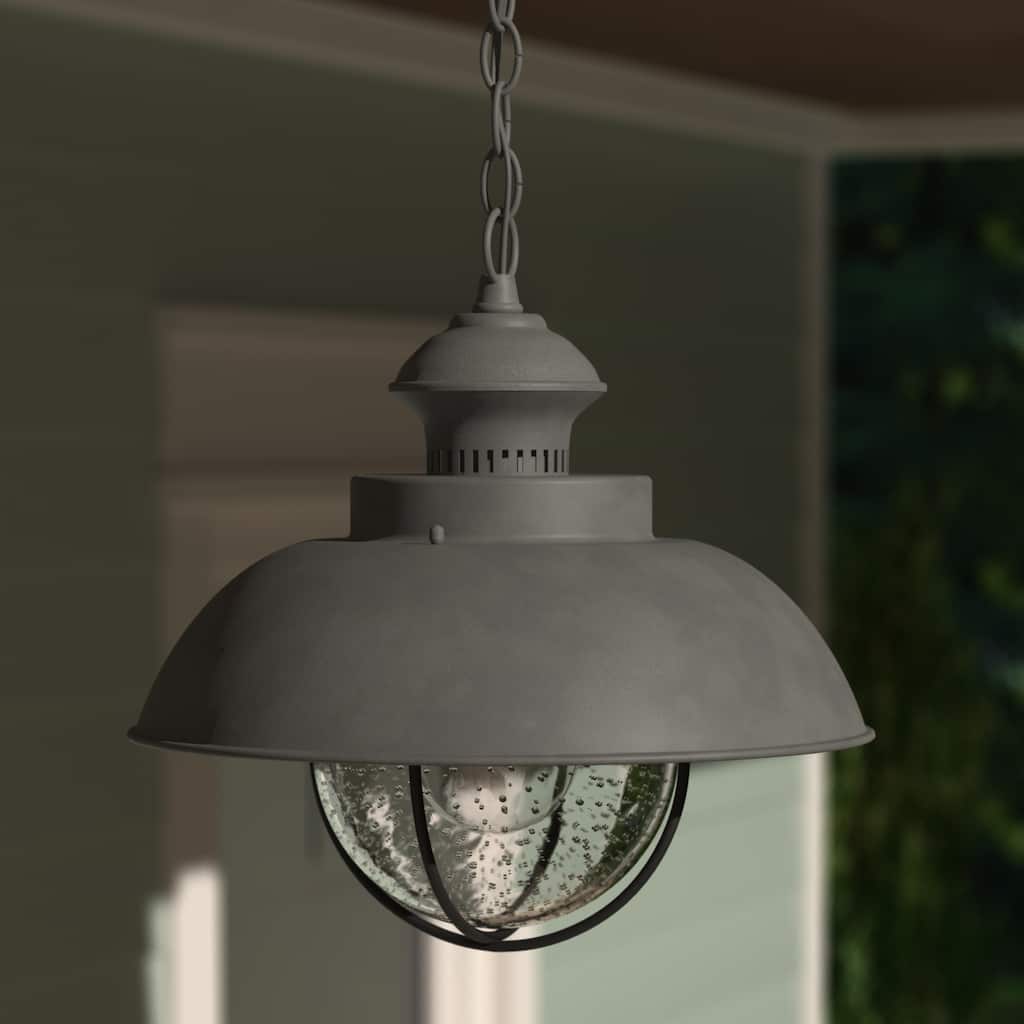 Harwich 1 Light Gray Coastal Outdoor Barn Dome Pendant Clear Glass - 10-in W x 10.75-in H x 10-in D