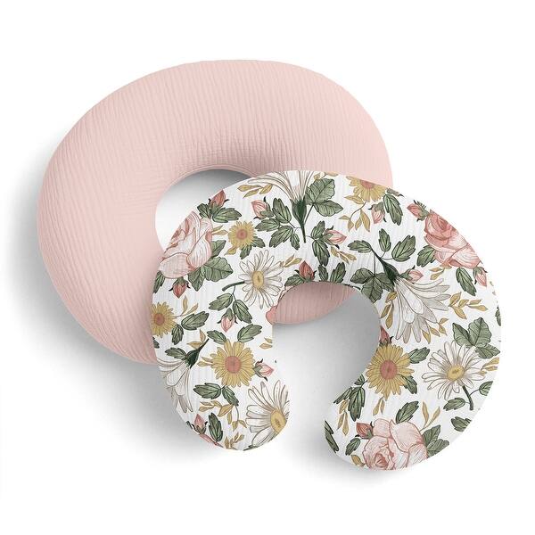 slide 2 of 6, Sweet Jojo Designs Vintage Floral Boho Girl 2 Pack 100% Cotton Muslin Nursing Pillow Covers - Solid Pink, Bohemian, Shabby Chic