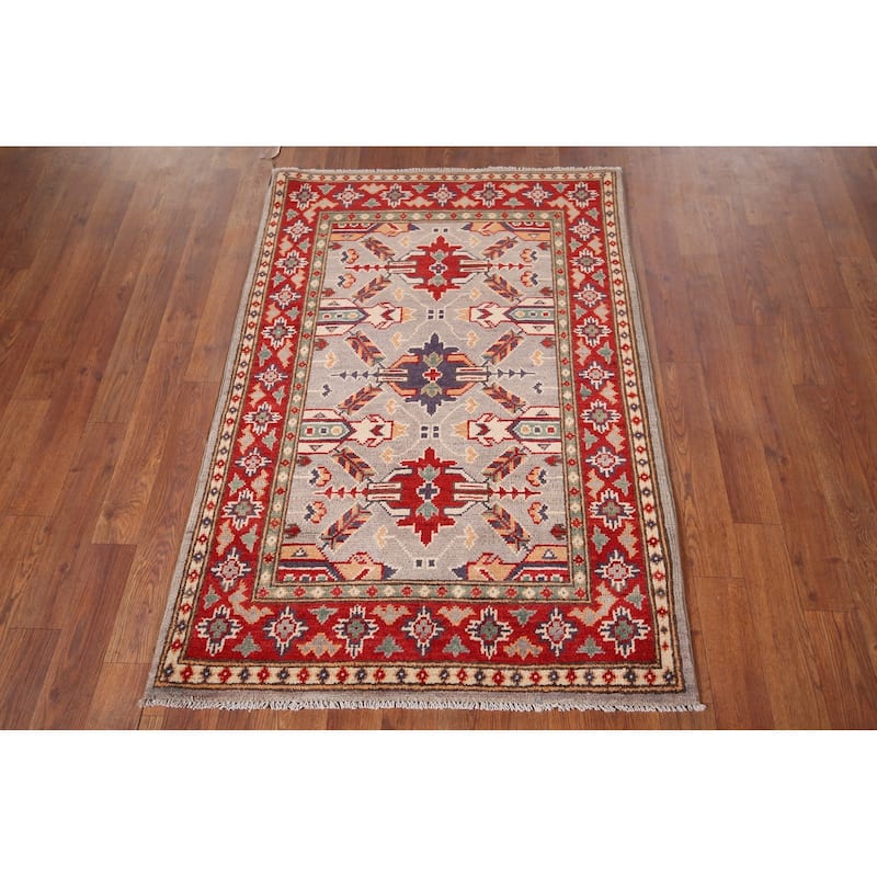 Beige Geometric Kazak Foyer Rug Handmade Wool Carpet - 2'9" x 4'2"