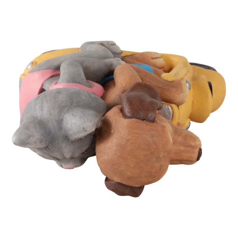 Polyresin Garden Statuary Dog and Cat on Scooter - 17" Yellow