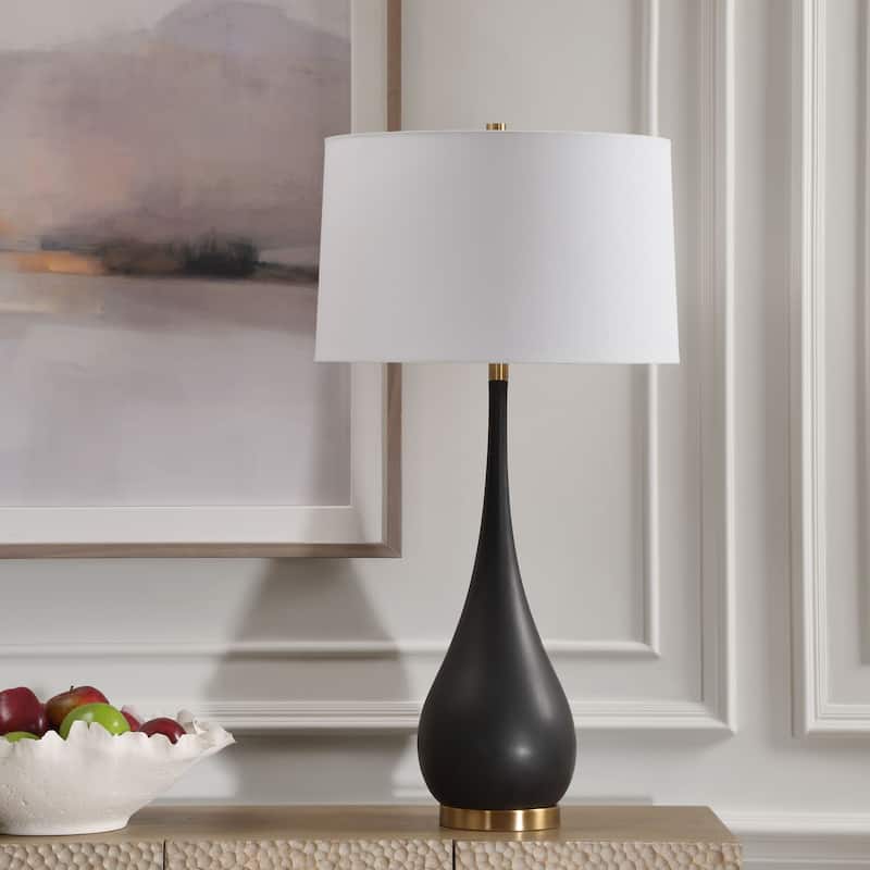 Tear Drop Table Lamp with Tapered Shade - 34.5" - Black and White