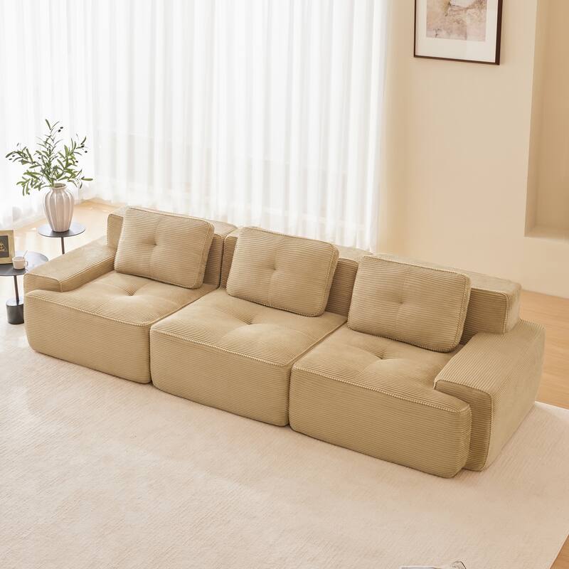 117" Floor Corduroy 3-Seater Sectional Sofa Couch with Tufted Design