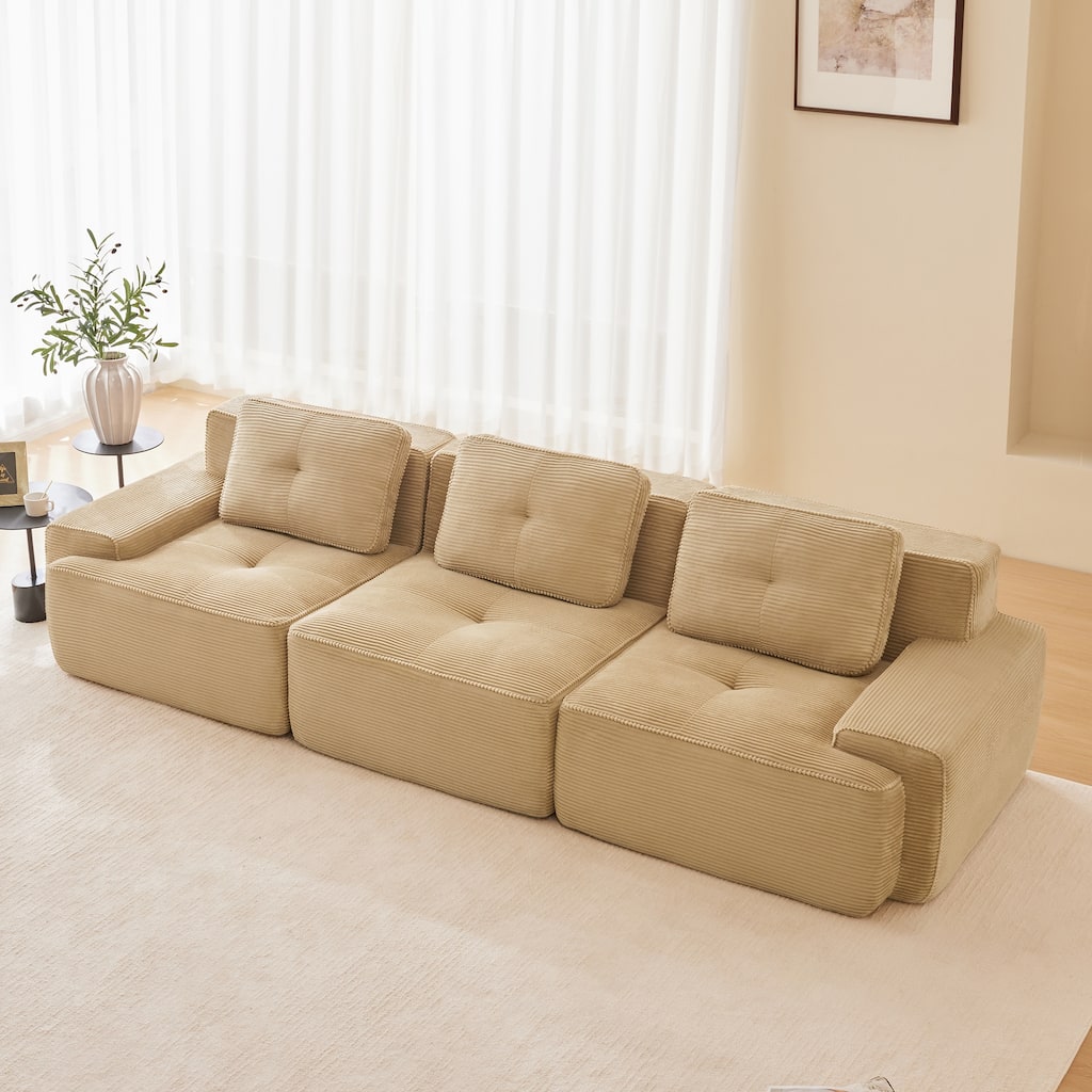 Rossetta 117" Modern Oversized 3-Seater Modular Sectional​ Corduroy Fabric Ribbed Texture Deep Seat Sofa