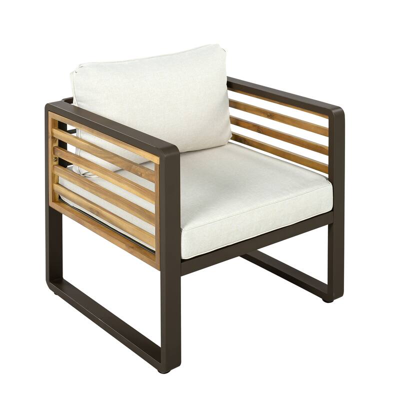 5-Person Outdoor Conversation Set with Removable Cushions and Stylish Metal Frame and Acacia Wood
