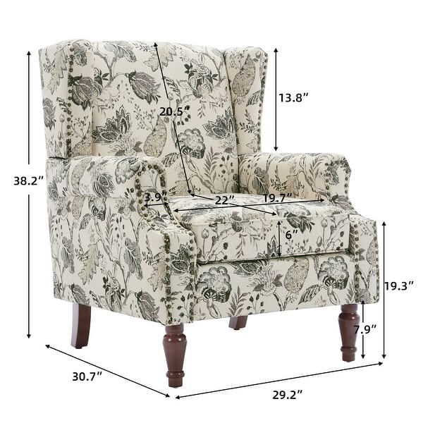 dimension image slide 7 of 8, 2 Set Transitional Patterned Wingback Accent Chairs with NailHead