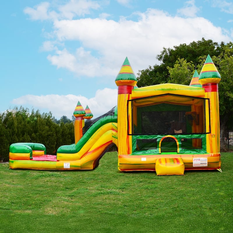 JumpOrange Fiesta Commercial Grade Bounce House Water Slide Combo with Attached Pool & Air Blower, Outdoor Inflatable Kids Play