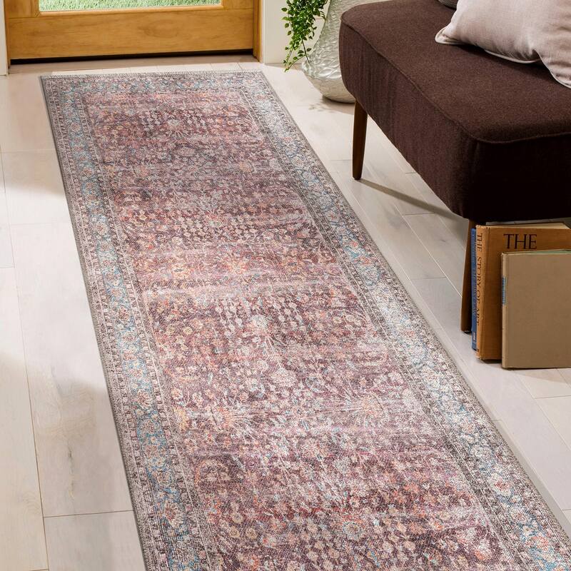 World Rug Gallery Vintage Distressed Bordered Washable Area Rug