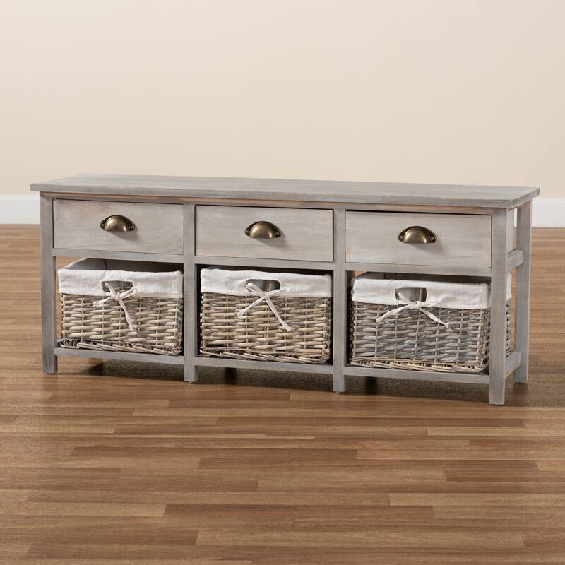 Mabyn Modern & Contemporary 3-Drawer Wood Storage Bench with Baskets