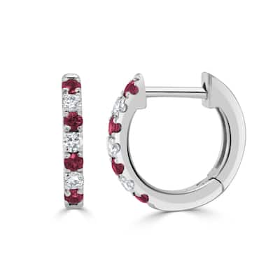 Joelle Collection Ruby & Diamond Huggie Earrings 14K Gold 11mm