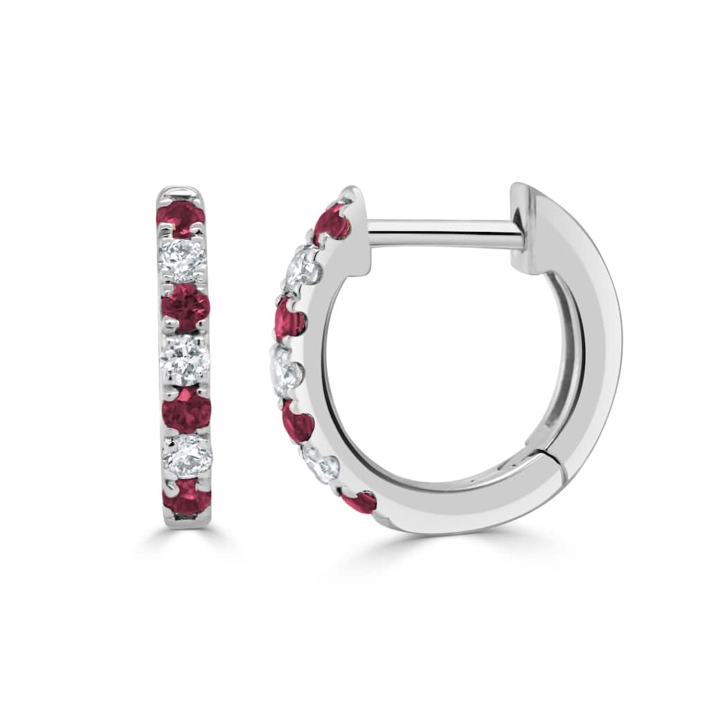 Joelle Collection Ruby & Diamond Huggie Earrings 14K Gold 11mm