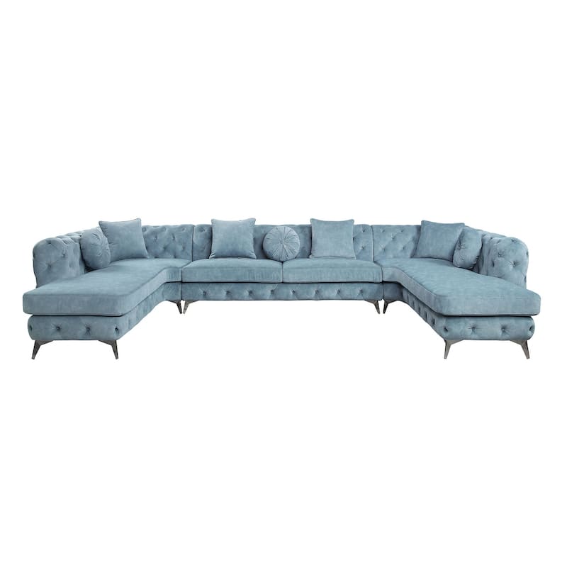Sabolle Deep Green Sectional Sofa with Accent Pillows