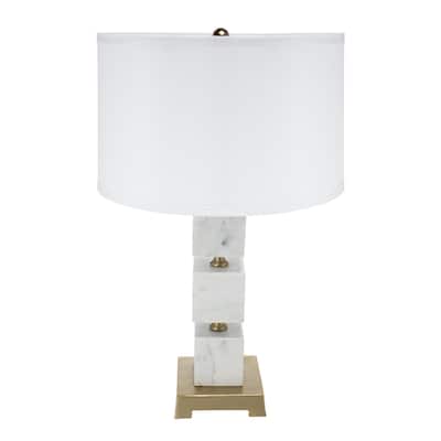 A&B Home Marble Cube Table Lamp with Gold Base and Body
