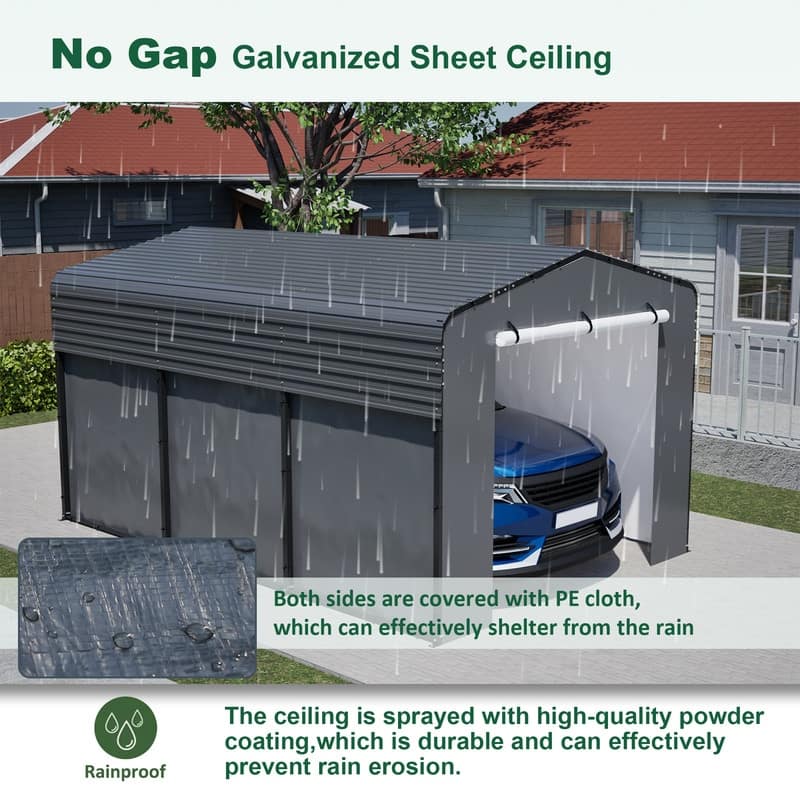 10x15 FT Metal Carport Carports with Waterproof Cloth, Heavy Duty Galvanized Steel Roof, Outdoor Car Shelter.