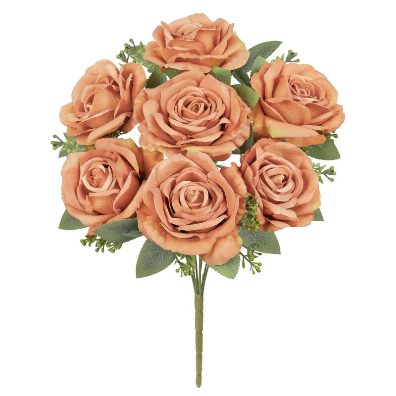 Set of 2 Deluxe Cafe Artificial Elegant Rose Flower Stem Bush Bouquet 17in - 17" L x 10" W x 10" DP - Cafe - 17" L x 10" W x 10" DP