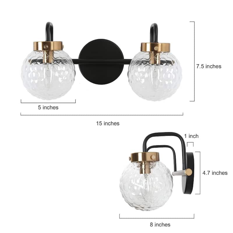 Mid-Century Modern Black Gold 2/4-Light Bathroom Vanity Light Glass Wall Sconce