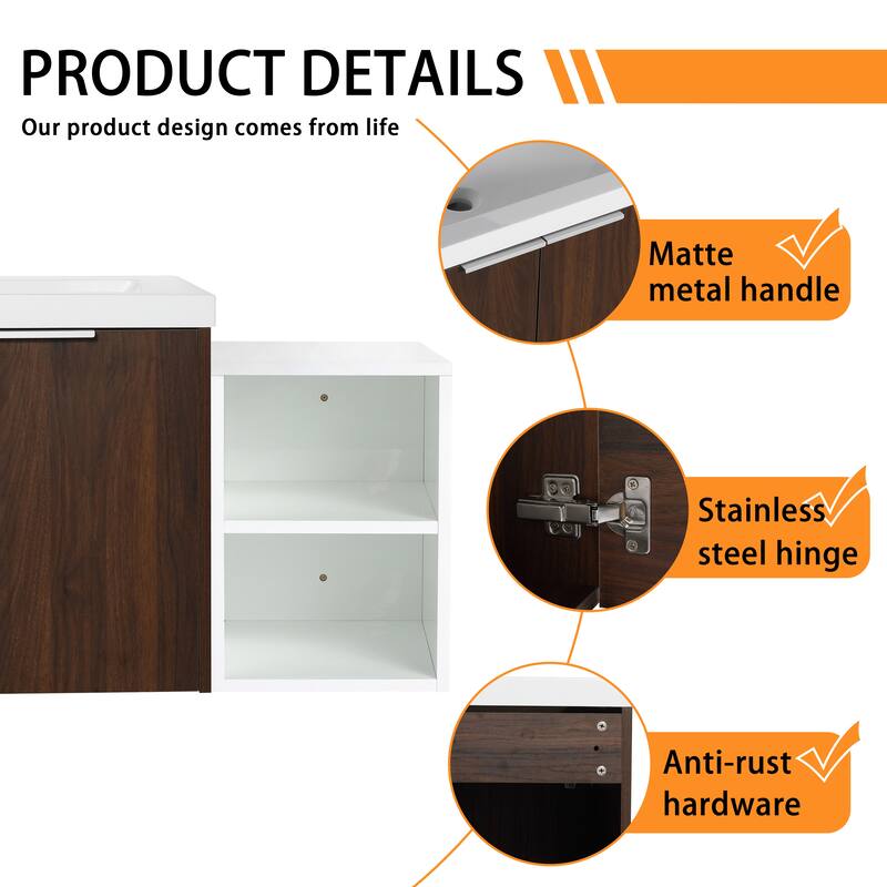 Bathroom Vanity With Sink In 24/36/48/60/72/84 Inch, Floating Bathroom Vanity With Soft Close Door and Shelf