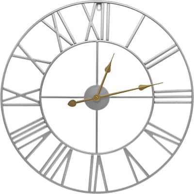Sorbus Large Decorative Wall Clock, Analog Metal Clock, 24" Round (Silver)