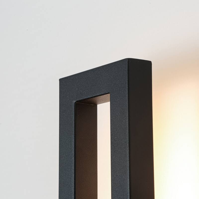 14.6 in. H Satin Black Linear Dimmable Integrated LED Waterproof Outdoor Wall Light Sconce - 4.7 in. W x 14.6 in. H x 2.8 in. D