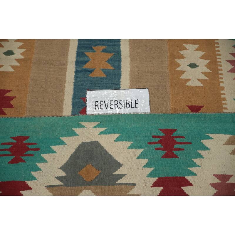 Hand Woven Oriental 100% Wool Carpet Southwestern Tribal Multi-Colored Kilim Runner Rug - 14' 7'' X 4' 11''