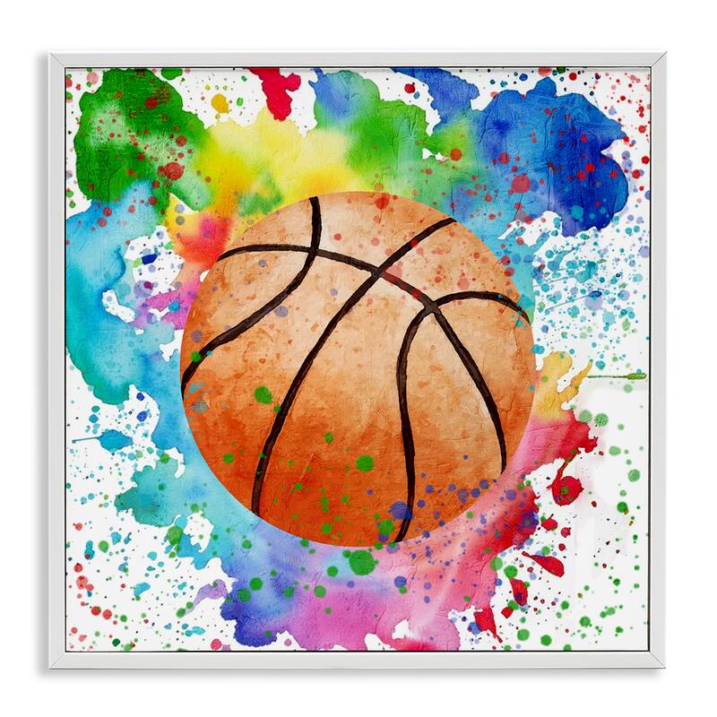 Stupell Basketball with Bright Splash Framed Giclee Art Design By Kim Allen - 17 x 17 - White