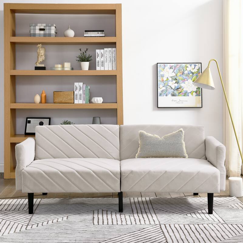 Convertible Futon Sofa Bed Couch,87" Inch Velvet Foam Futon,Modern Sleeper Sofa with Armrest for Living Room