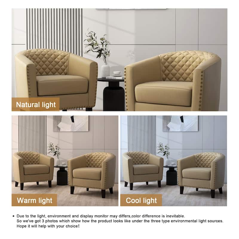 Faux Leather Tufted Nailheads Upholstered Barrel Accent Chairs