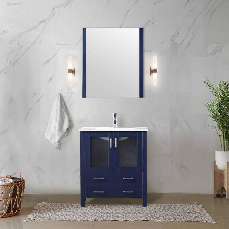Bathroom Vanity with Ceramic Top, 28" x 32" Mirror, Soft Close Cabinet & Drawers, Scratch & Stain Resistant