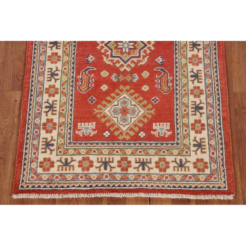 Kazak Accent Rug Hand-Knotted Traditional Orange Wool Carpet - 2'8" x 4'2"