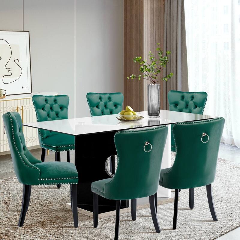 Solid Wood Velvet Upholstered Dining Chair Set of 2