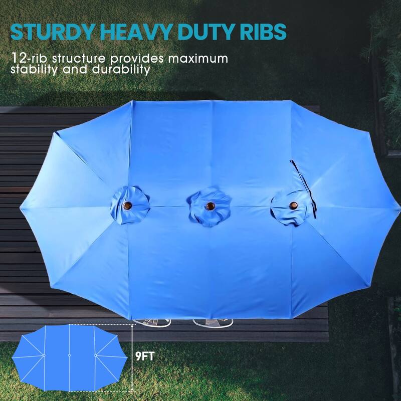 Aoodor 15ft Outdoor Double Sided Market Patio Umbrella with Base Stand