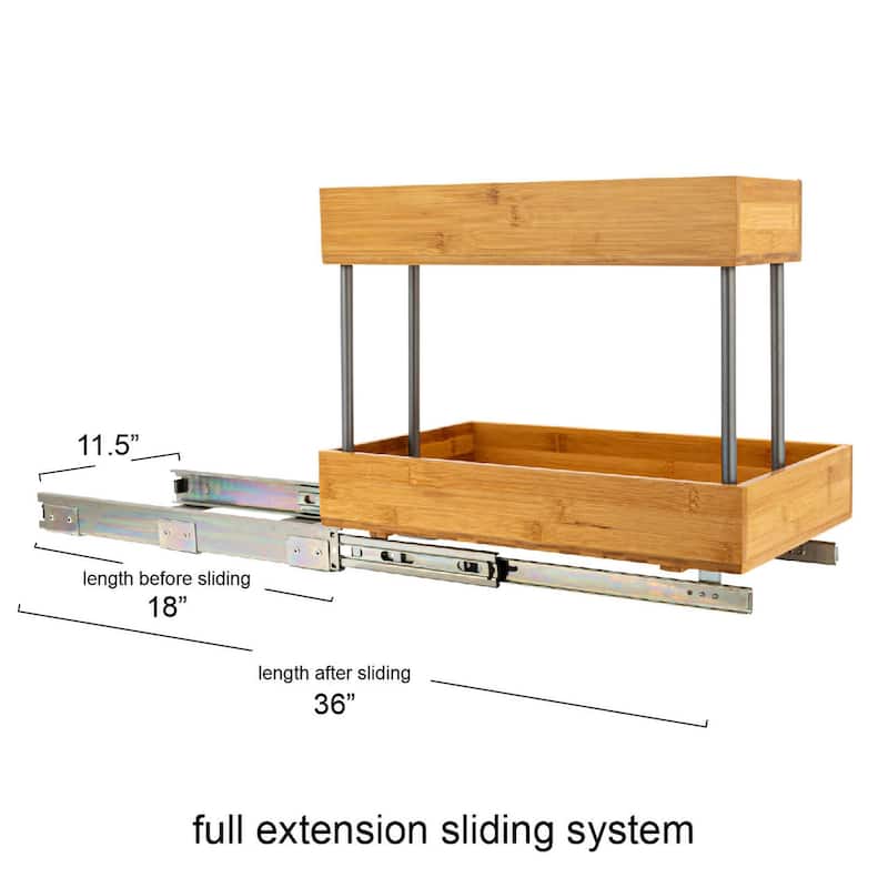 Household Essentials 2-Tier Bamboo Pull-Out/Slide-Out Storage Organizer - 18.0"L x 11.5"W x 15.5"H