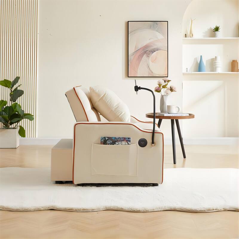 3-in-1 Convertible Single Sofa Chair Bed, Pull Out Sleeper Chair with Adjustable Backrest, Chaise Lounge with Phone Holder & USB