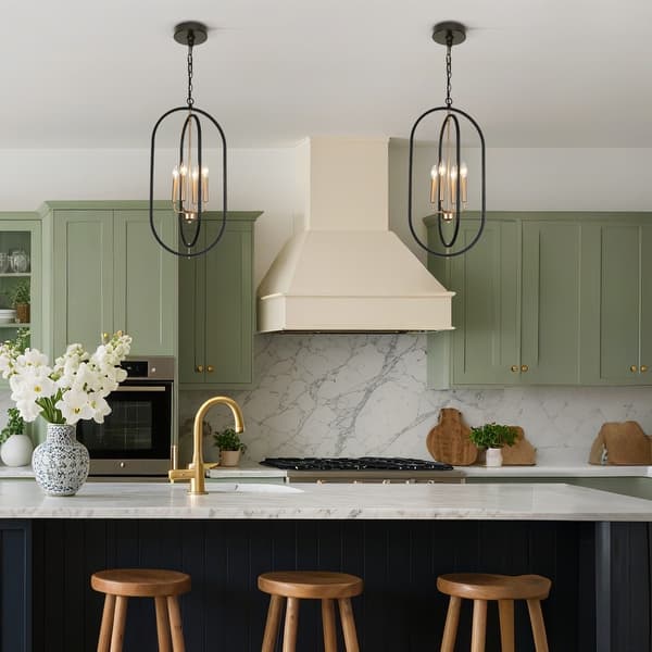 slide 2 of 10, Modern Farmhouse 4-Light Black Gold Chandelier Metal Pendant Light for Dining Room - 14.5" L x 11" W x 29.5" H