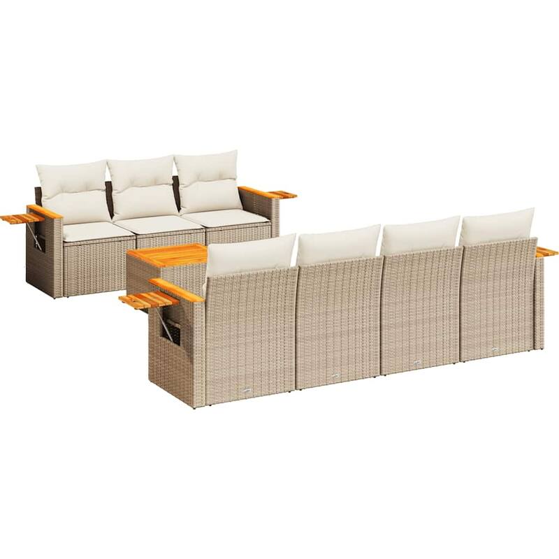 vidaXL Patio Sofa Set with Cushions Outdoor Furniture 8 Piece Poly Rattan - 92.1 x 24.4 x 33.5 in - Beige and cream