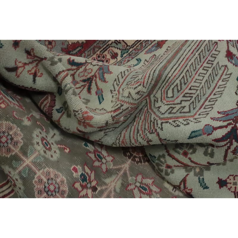 Hand Knotted Oriental 100% Wool Carpet Traditional Floral Greys & Charcoal Tabriz Area Rug - 13' 1'' X 9' 7''