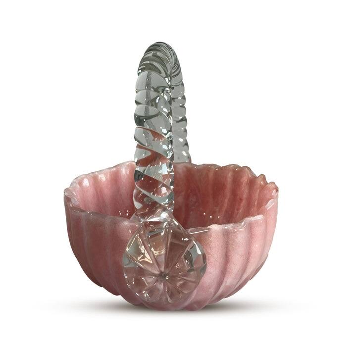 Pink Blossom Charm Glass Basket for Floral and Table Display Use - Pink