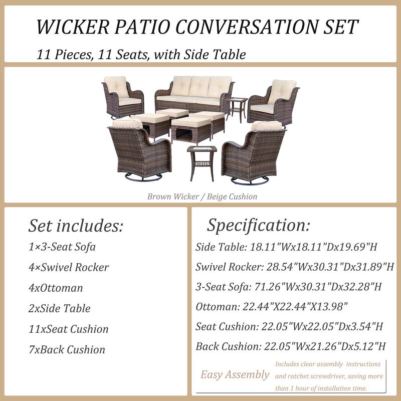 Wicker Patio Furniture Set-Outdoor Patio Conversation Seating Sets