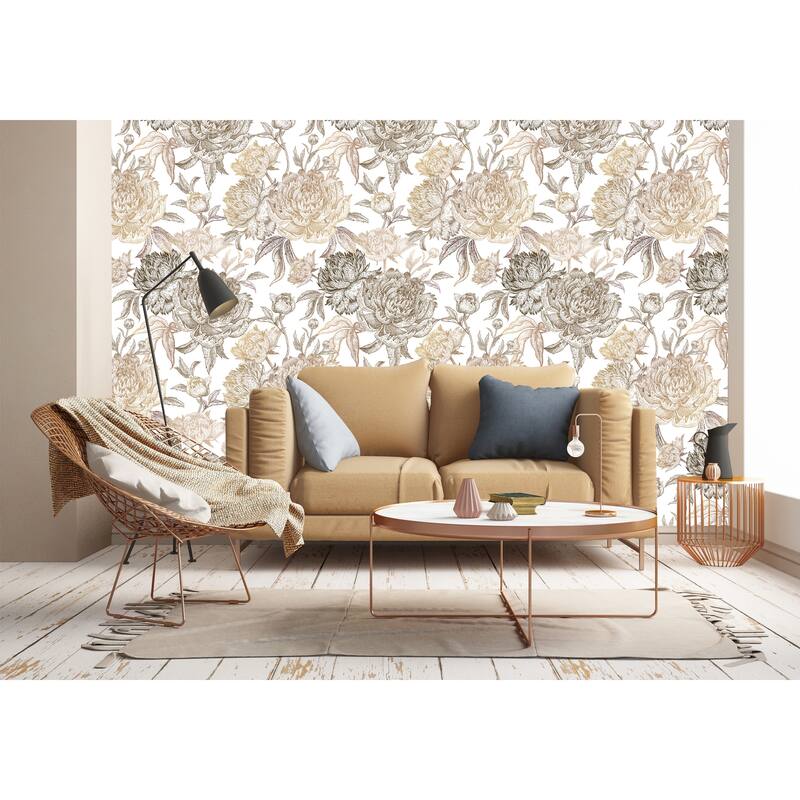 Summer Golden Peonies Peel and Stick Wallpaper 24'' inch x 10'ft Bed Bath & Beyond 31601562