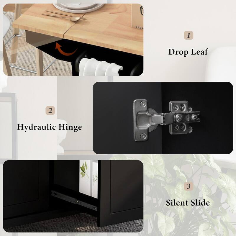 Rubberwood Kitchen Cart with Drop Leaf, Internal Storage Rack, and 2 Drawers