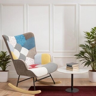 Mid Century Fabric Multicolor Rocker Accent Chair and Patchwork Linen ...