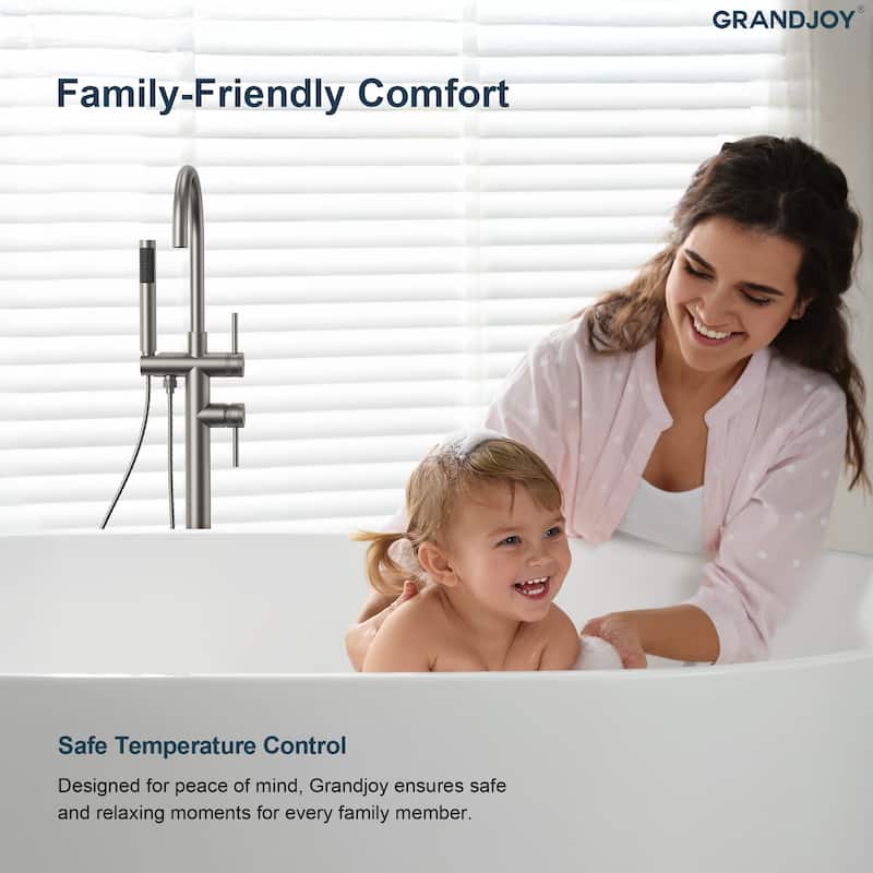 GRANDJOY 1-Handle Freestanding Tub Faucet with Integrated Hand Shower