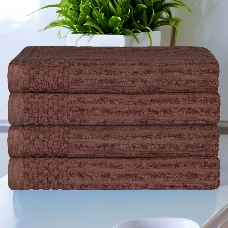 Superior Ribbed Cotton Absorbent Heavyweight Bath Towel Set - 4PC Bath Towels - Brown