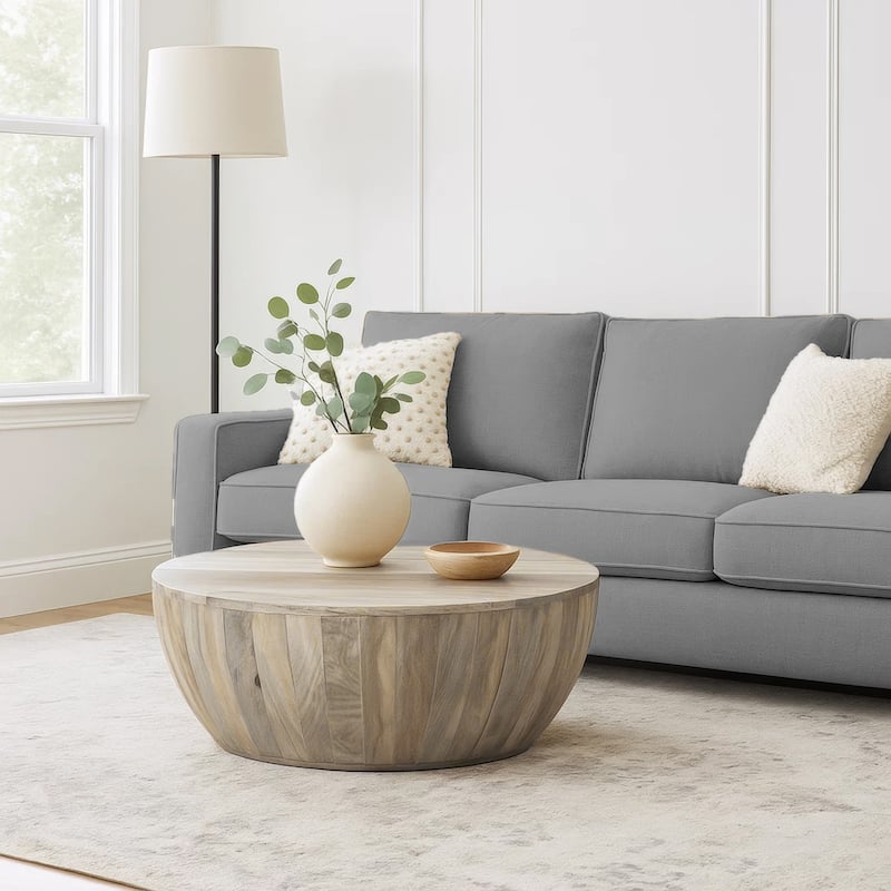 Arthur 35.5 Inch Round Mango Wood Coffee Table Subtle Grains