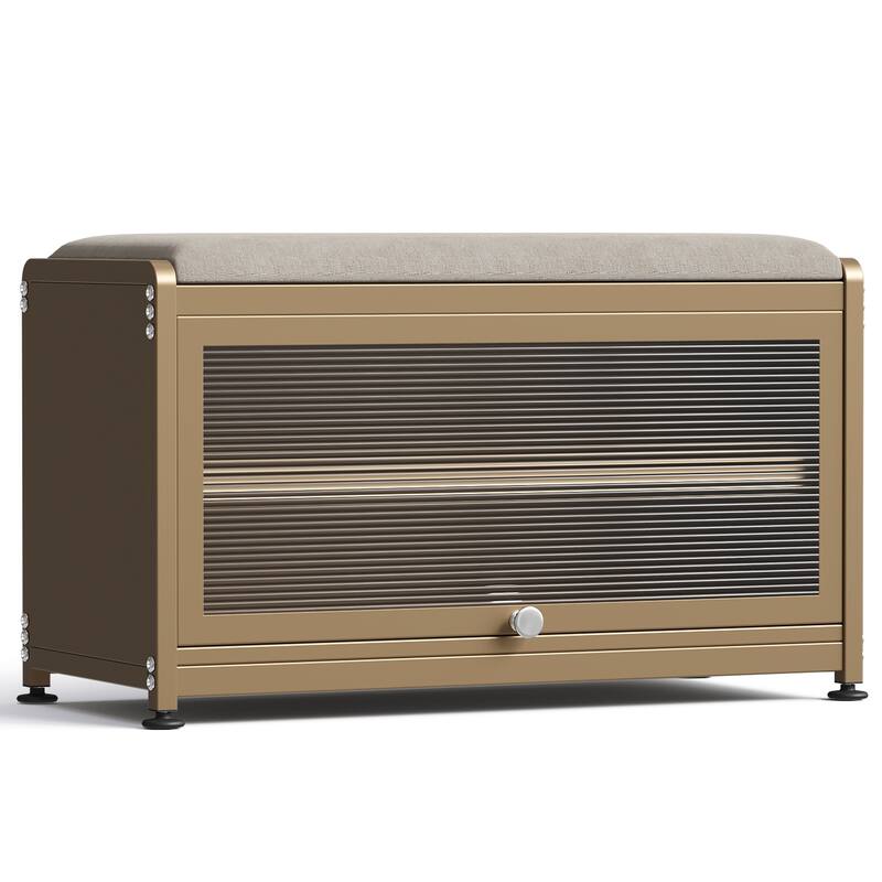 2-Tier Flip-Up Shoe Bench with Storage – 286lb Capacity, Soft Seat & Magnetic Closure - Brown