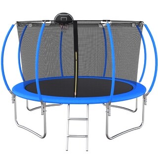 Trampoline Outside Safety Net With Basketaball Hoop
