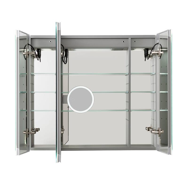 AQUADOM Edge Royale 48W Bathroom Led Lighted Medicine Cabinet Defogger, 3X LED Adjustable Magnifying Mirror, Electrical Outlets