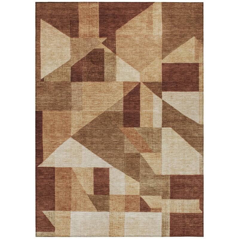 Machine Washable Indoor/ Outdoor Modern Geo Chantille Rug