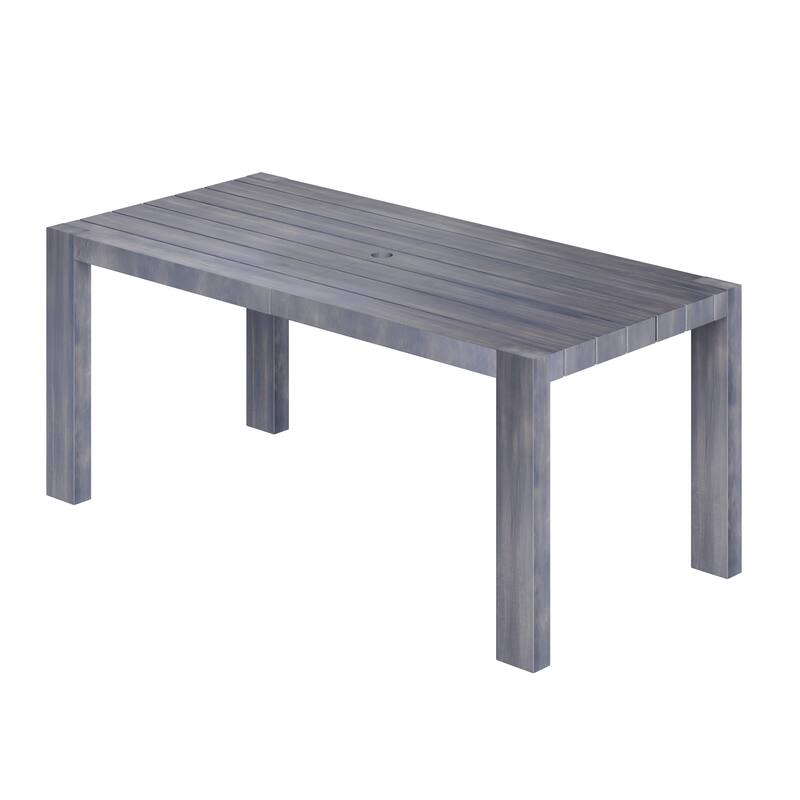 7-Piece Outdoor Patio Dining Set Wood Rectangular Dining Table and 6 Arm Chairs with Parasol Hole and Removable Cushions